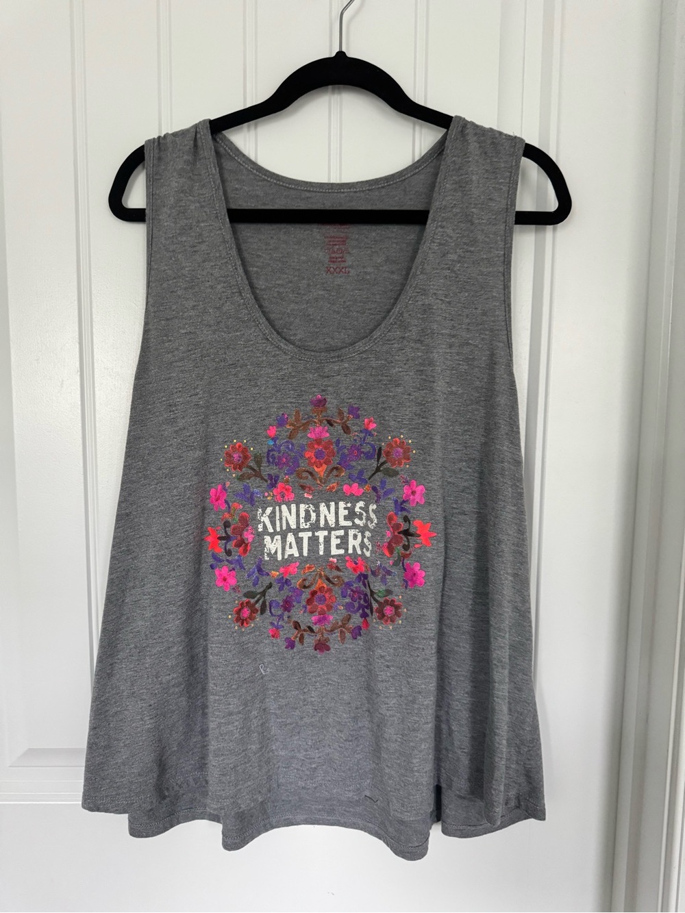 NATURAL LIFE Gray Tank with Colorful Floral "Kindness Matters" Graphic